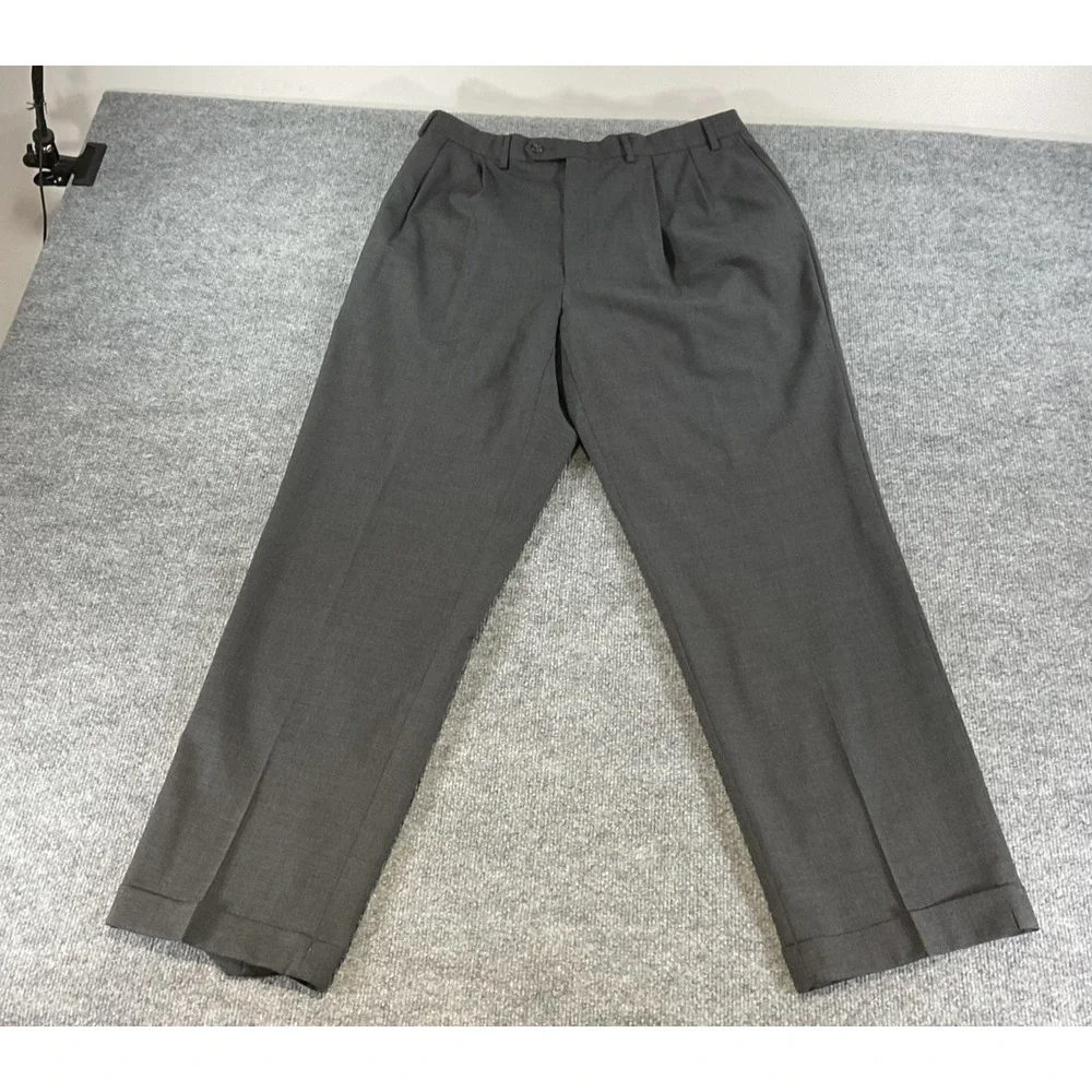 Lauren Ralph Lauren Wool Dress Pants 38x32 Gray Pleated Mens 100% Wool Classic F
